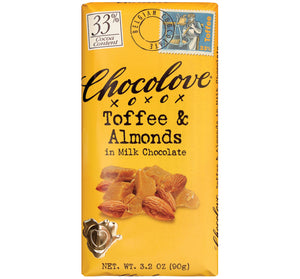 CHOCOLOVE BAR 33% MILK TOFFEE & ALMONDS - Sweets and Geeks