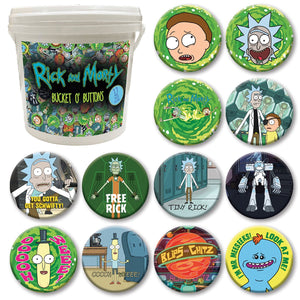Rick and Morty 144-Piece Bucket o' Buttons - Sweets and Geeks