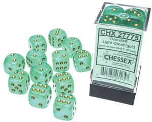 Borealis 16mm d6 Light Green/Gold Luminary Dice - Sweets and Geeks