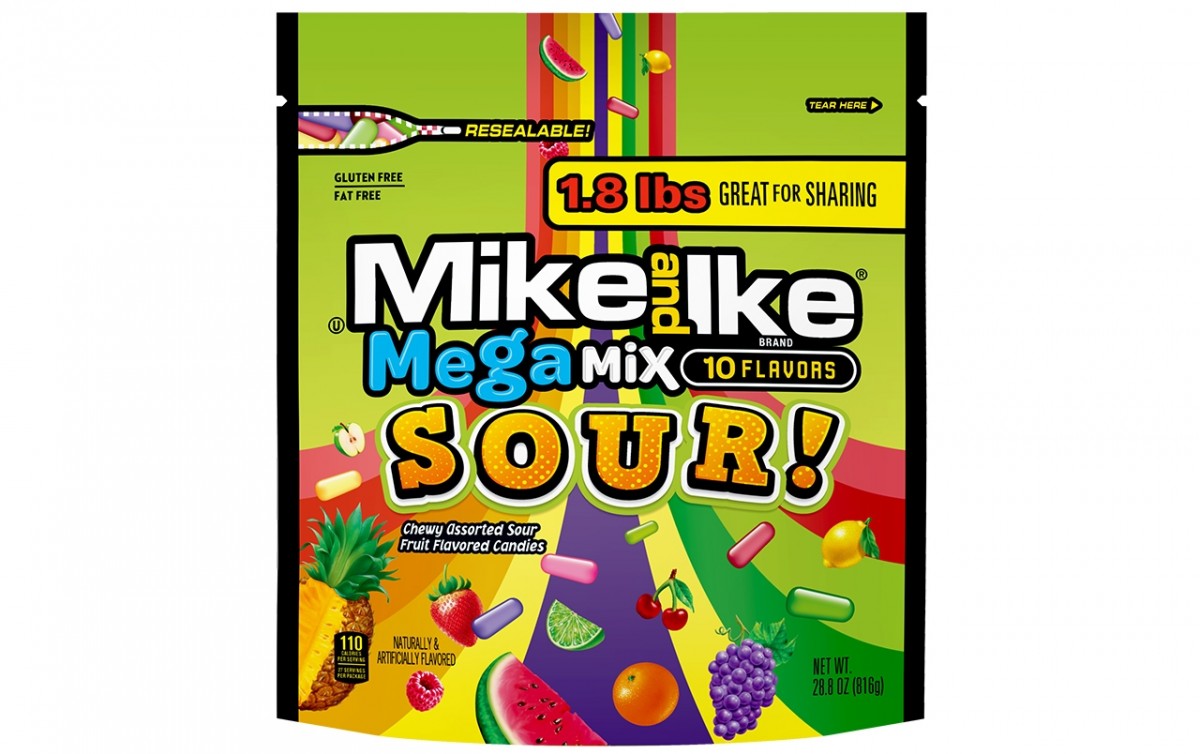 Mike Ike Mega Mix Sour Stand Up Bag, 10 Ounces, 8 per Case, Price/Case