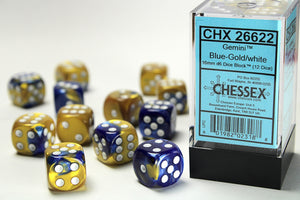 Gemini 16mm d6 Blue-Gold/white Dice Block (12 dice) - Sweets and Geeks