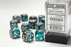 Gemini 16mm d6 Steel-Teal/white Dice Block (12 dice) - Sweets and Geeks