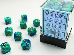 Gemini 12mm d6 Blue-Teal/gold Dice Block (36 dice) - Sweets and Geeks