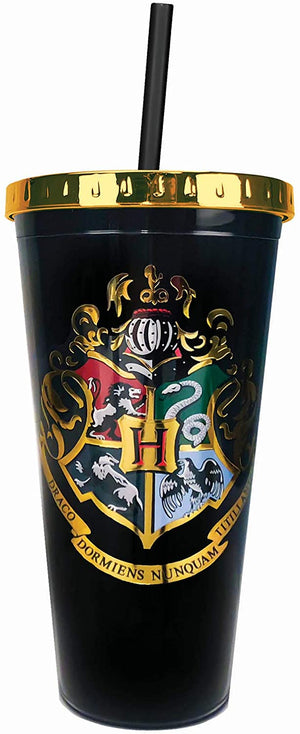 Harry Potter Tumbler - Hogwarts Crest Foil Cup with Straw - Sweets and Geeks