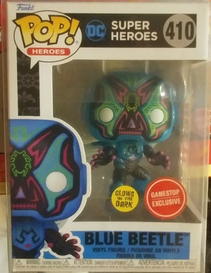 Funko Pop! Heroes : Dia De Los DC - Blue Beetle (Glow in Dark) (GameStop Exclusive) #410 - Sweets and Geeks