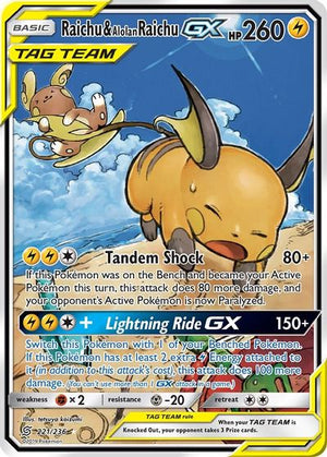 Raichu & Alolan Raichu GX (Alternate Full Art) - SM - Unified Minds - Card # 221/236 - Sweets and Geeks