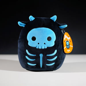 Squishmallow - Tegan the Cow (Skeleton Skull Black & Blue) (Ghost Halloween) 8” - Sweets and Geeks