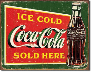 Coca Cola Ice Cold Green Metal Tin Sign - Sweets and Geeks