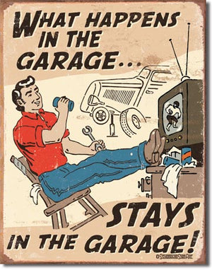 Schonberg - Happens in Garage Metal Tin Sign - Sweets and Geeks