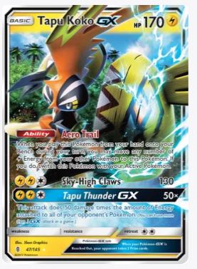 Pokemon Card Tapu Koko GX 47/145 Guardians Rising SM